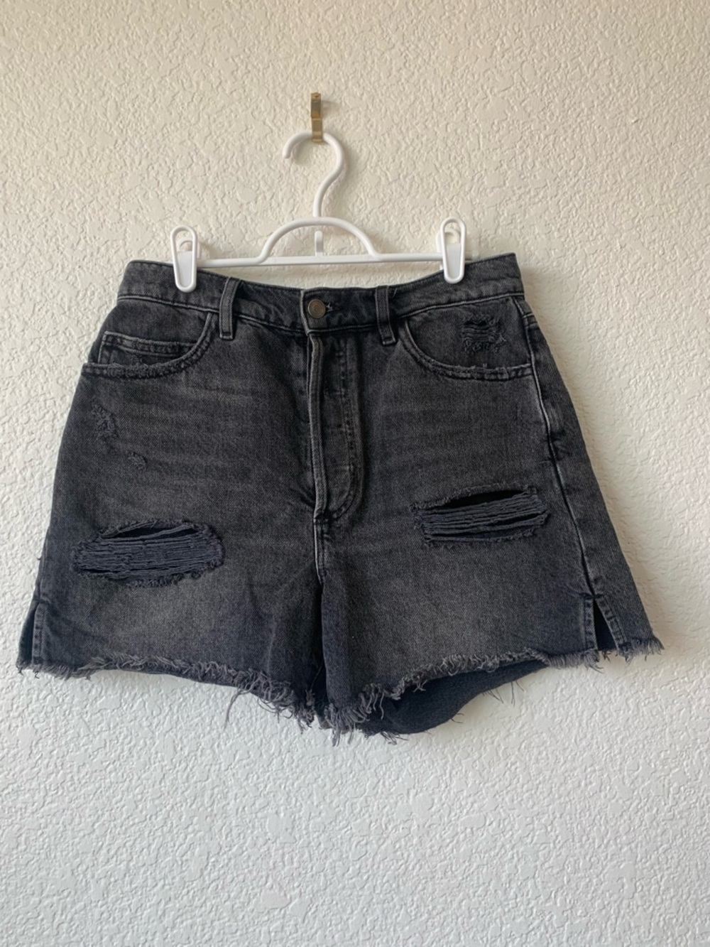 Zara Charcoal Black Distressed Denim Shorts